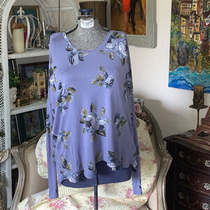 Talula Floral Long Sleeve Top Size L blue